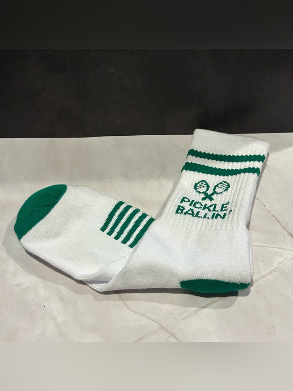 Pickle Ballin' Men's Athletic Crew Socks in White & Green